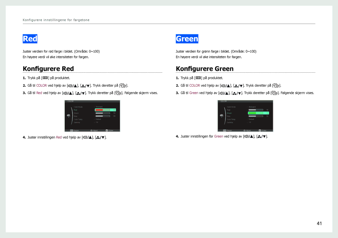 Samsung LS27B970DS/EN, LS27B971DS/EN manual Konfigurere Red, Konfigurere Green 