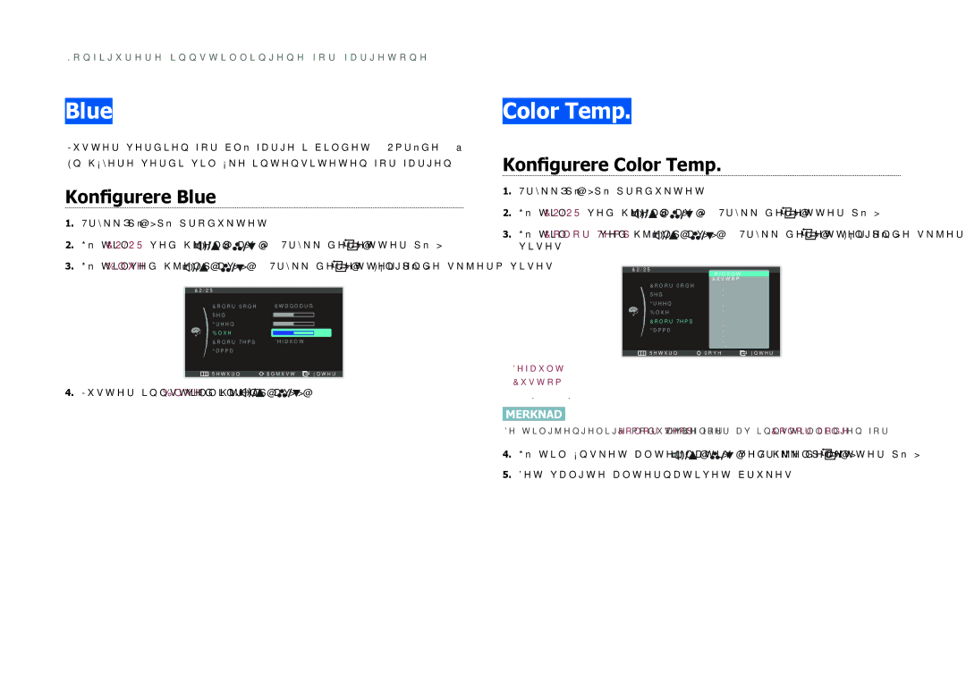 Samsung LS27B971DS/EN, LS27B970DS/EN manual Konfigurere Blue, Konfigurere Color Temp 