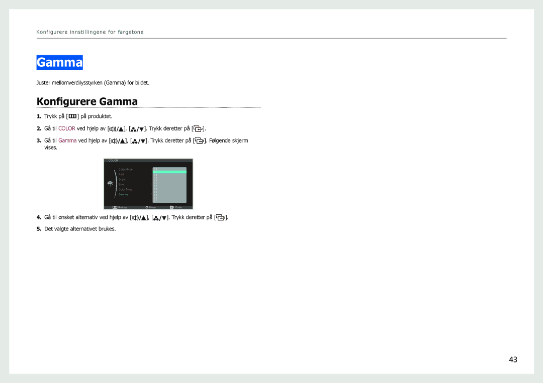 Samsung LS27B970DS/EN, LS27B971DS/EN manual Konfigurere Gamma 