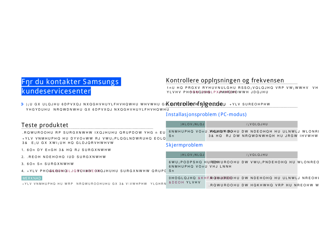 Samsung LS27B971DS/EN, LS27B970DS/EN Feilsøkingsveiledning, Før du kontakter Samsungs kundeservicesenter, Teste produktet 