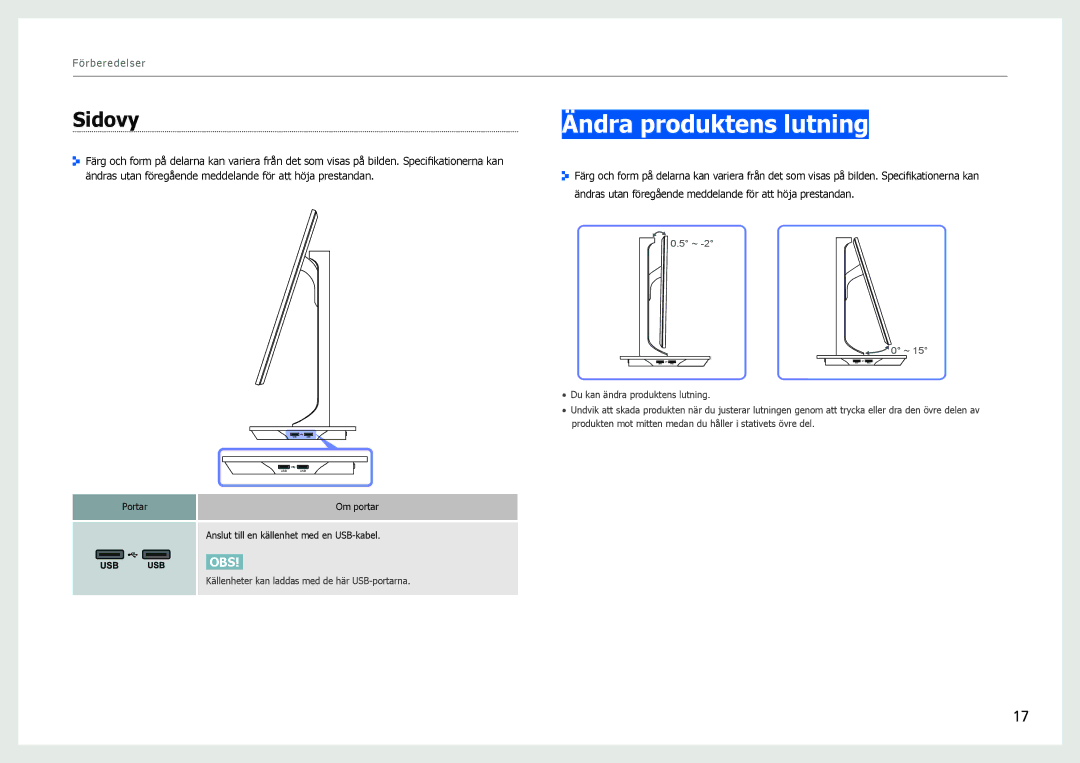 Samsung LS27B970DS/EN, LS27B971DS/EN manual Ändra produktens lutning, Sidovy 