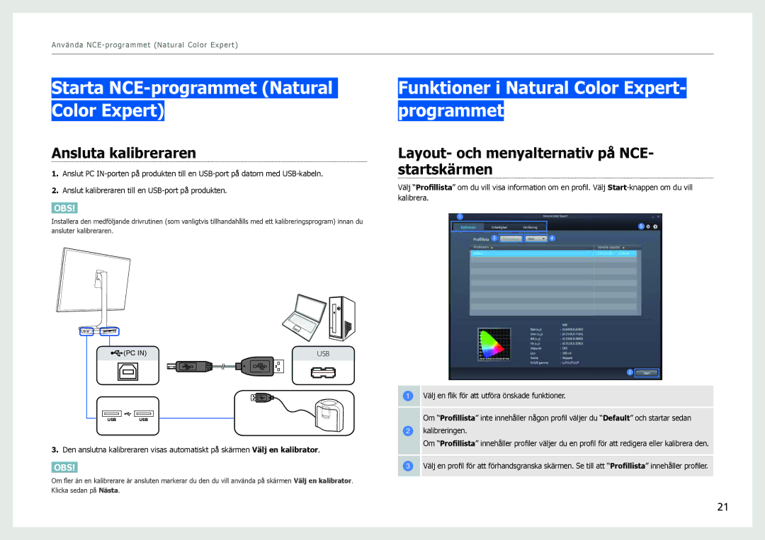 Samsung LS27B970DS/EN manual Starta NCE-programmet Natural Color Expert, Funktioner i Natural Color Expert- programmet 