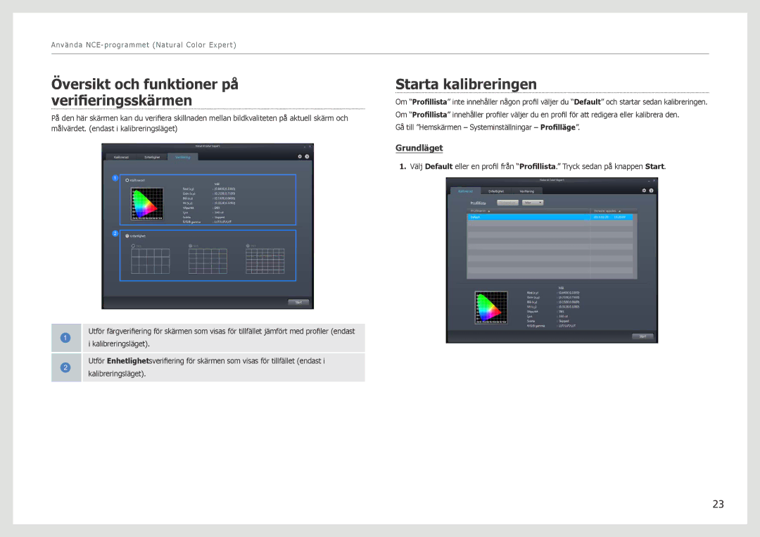 Samsung LS27B970DS/EN, LS27B971DS/EN manual Översikt och funktioner på verifieringsskärmen, Starta kalibreringen 