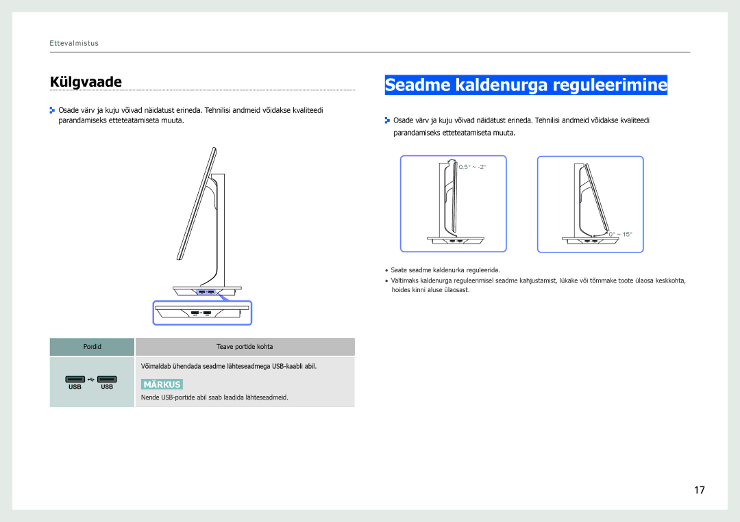 Samsung LS27B970DS/EN, LS27B971DS/EN manual Seadme kaldenurga reguleerimine, Külgvaade 