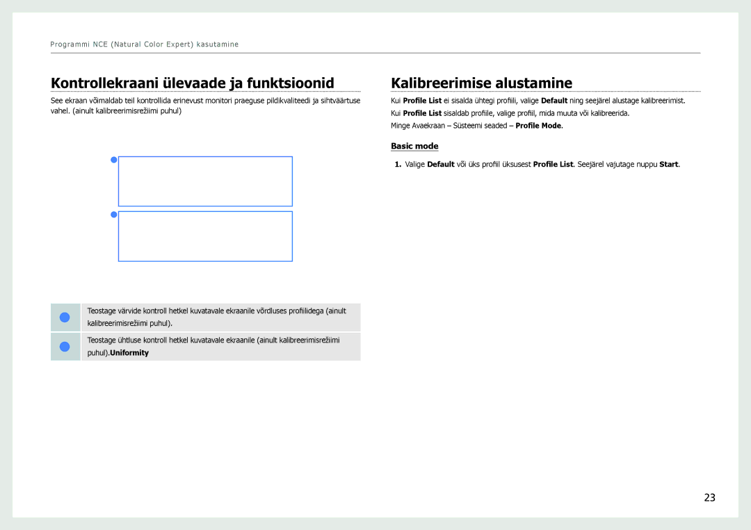 Samsung LS27B970DS/EN, LS27B971DS/EN manual Kontrollekraani ülevaade ja funktsioonid, Kalibreerimise alustamine 
