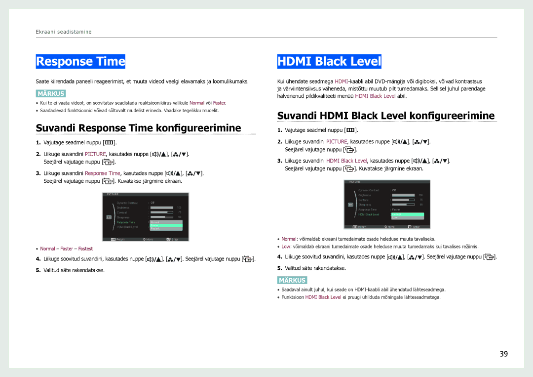 Samsung LS27B970DS/EN, LS27B971DS/EN manual Hdmi Black Level, Suvandi Response Time konfigureerimine 