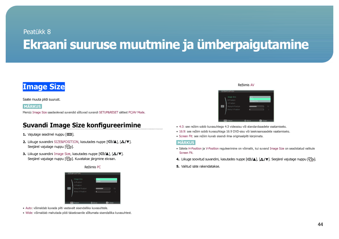 Samsung LS27B971DS/EN, LS27B970DS/EN manual Suvandi Image Size konfigureerimine 