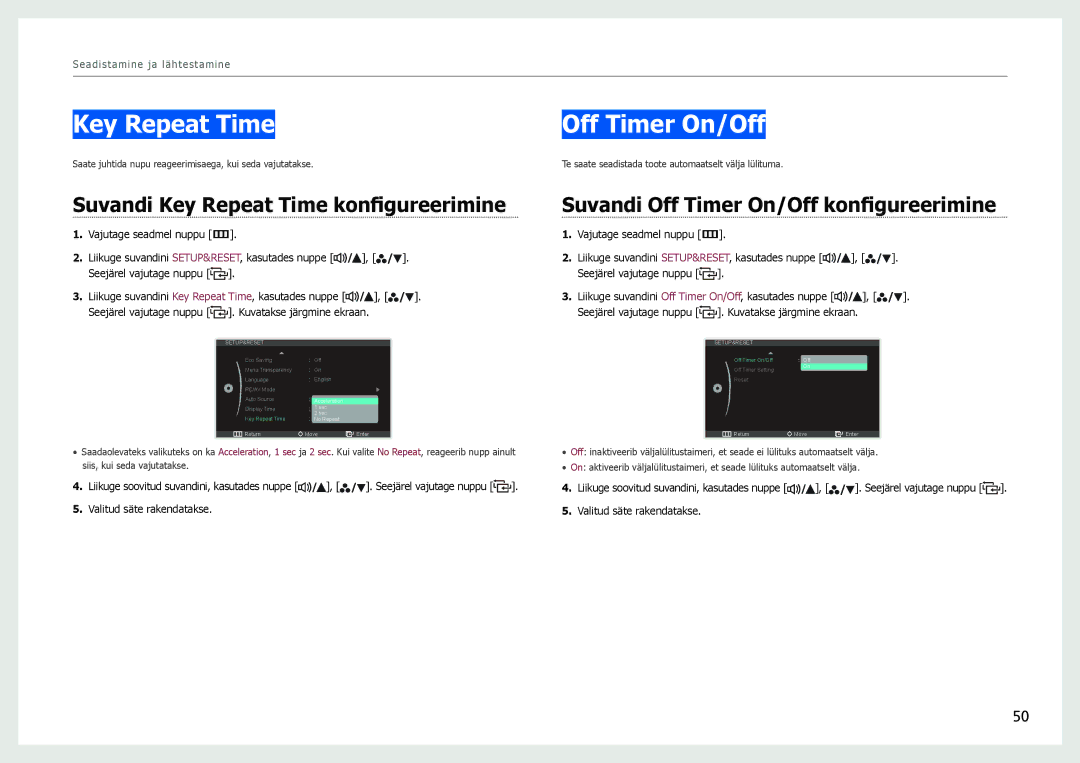 Samsung LS27B971DS/EN, LS27B970DS/EN manual Off Timer On/Off, Suvandi Key Repeat Time konfigureerimine 