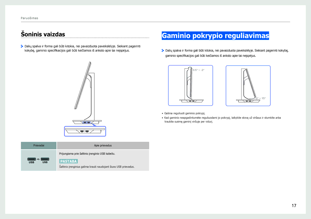 Samsung LS27B970DS/EN, LS27B971DS/EN manual Gaminio pokrypio reguliavimas, Šoninis vaizdas 