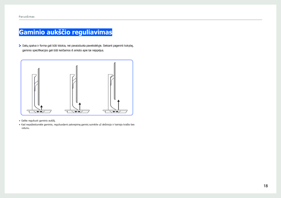 Samsung LS27B971DS/EN, LS27B970DS/EN manual Gaminio aukščio reguliavimas 