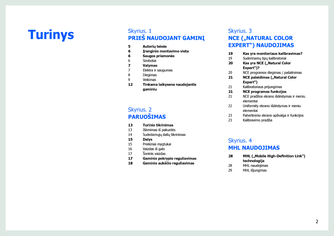 Samsung LS27B971DS/EN, LS27B970DS/EN manual Turinys 