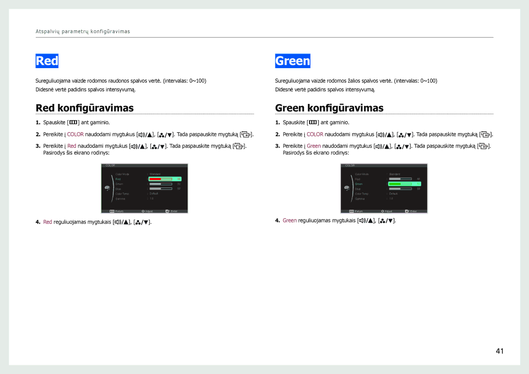 Samsung LS27B970DS/EN, LS27B971DS/EN manual Red konfigūravimas, Green konfigūravimas 