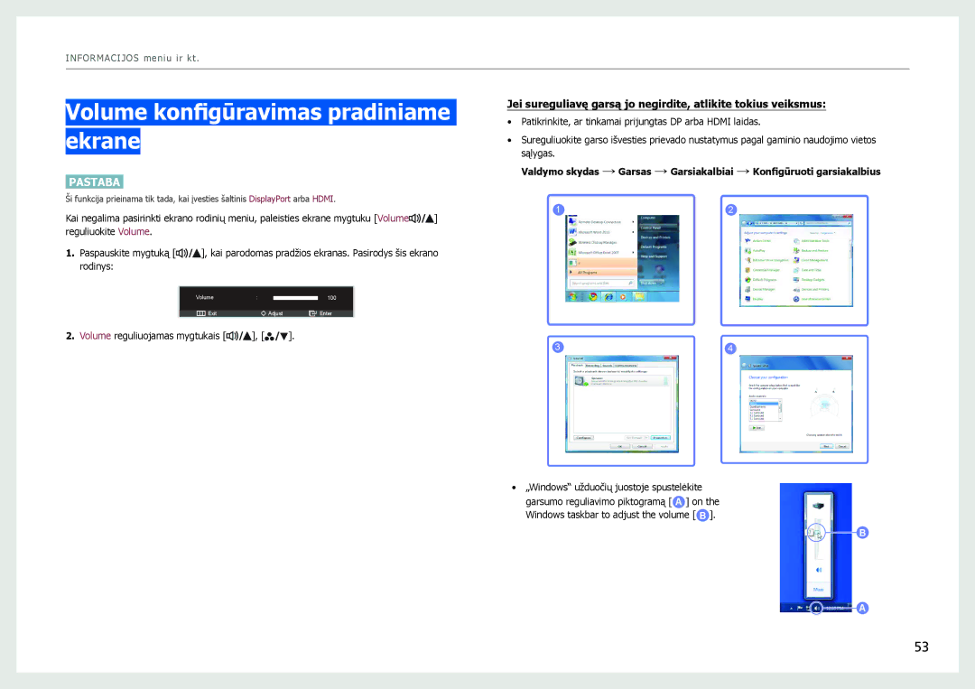 Samsung LS27B970DS/EN, LS27B971DS/EN manual Volume konfigūravimas pradiniame ekrane 