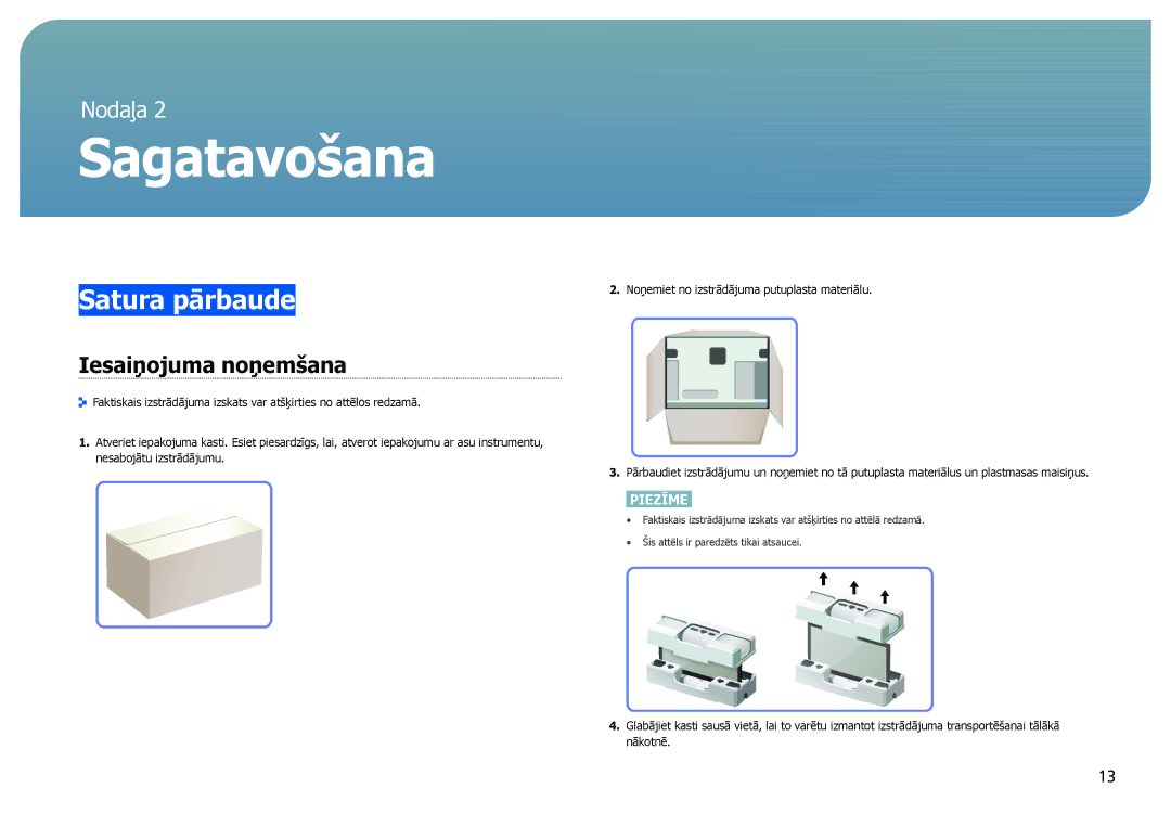 Samsung LS27B970DS/EN, LS27B971DS/EN manual Sagatavošana, Satura pārbaude, Iesaiņojuma noņemšana 