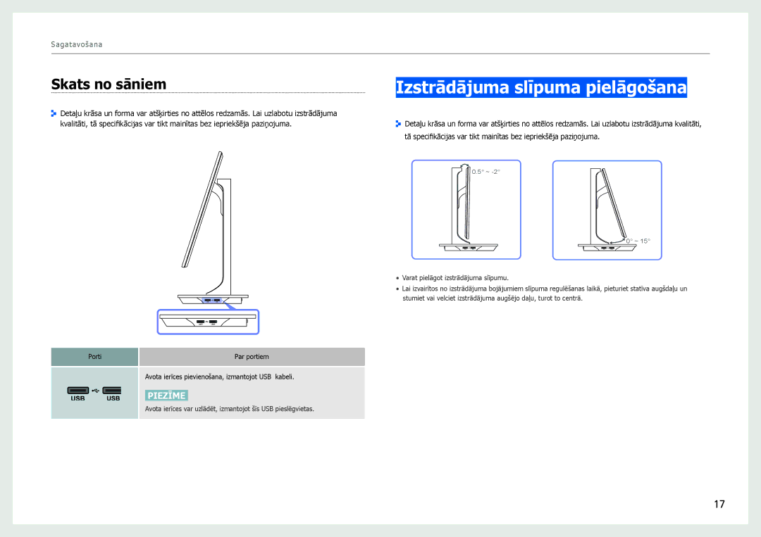 Samsung LS27B970DS/EN, LS27B971DS/EN manual Izstrādājuma slīpuma pielāgošana, Skats no sāniem 