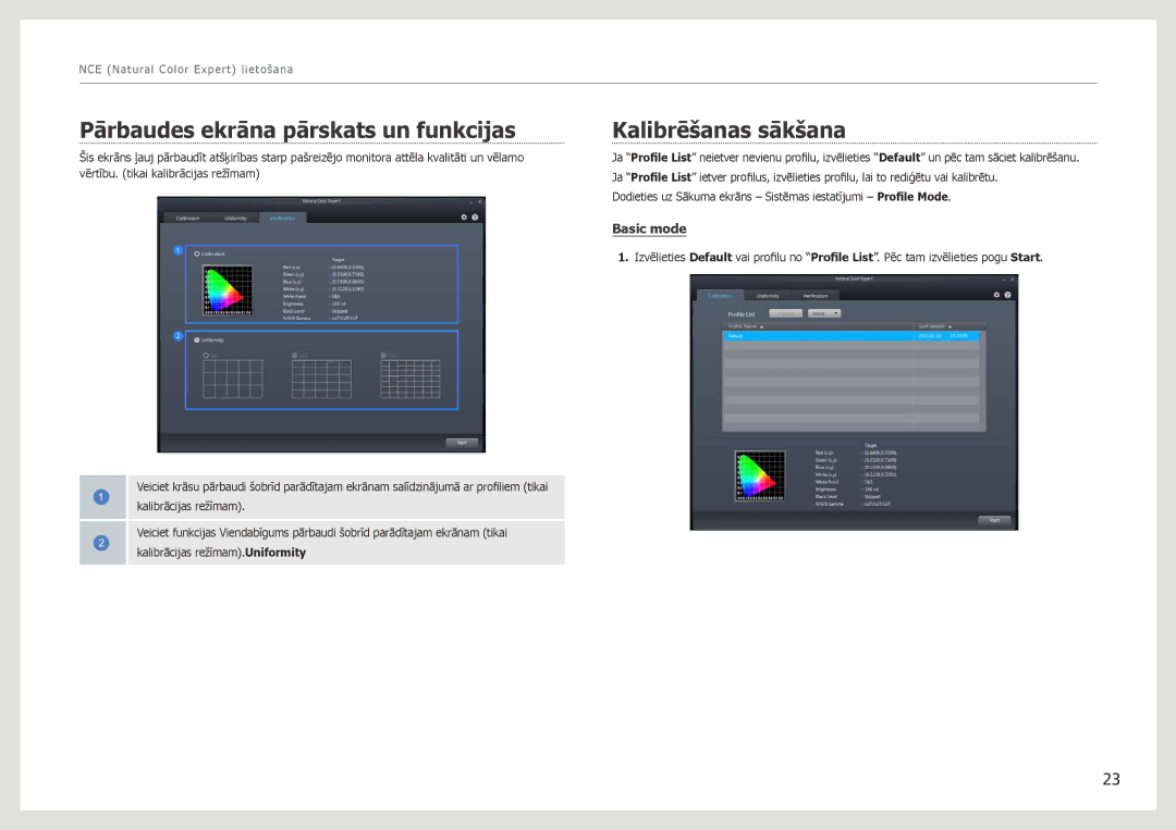 Samsung LS27B970DS/EN, LS27B971DS/EN manual Pārbaudes ekrāna pārskats un funkcijas, Kalibrēšanas sākšana 