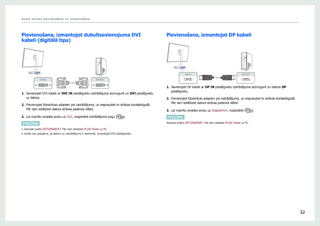 Samsung LS27B971DS/EN, LS27B970DS/EN manual Pievienošana, izmantojot dubultsavienojuma DVI, Kabeli digitālā tipa 