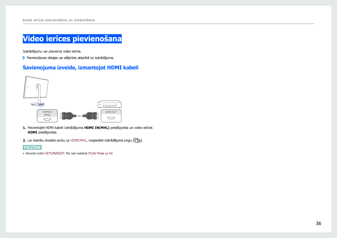 Samsung LS27B971DS/EN, LS27B970DS/EN manual Video ierīces pievienošana, Savienojuma izveide, izmantojot Hdmi kabeli 
