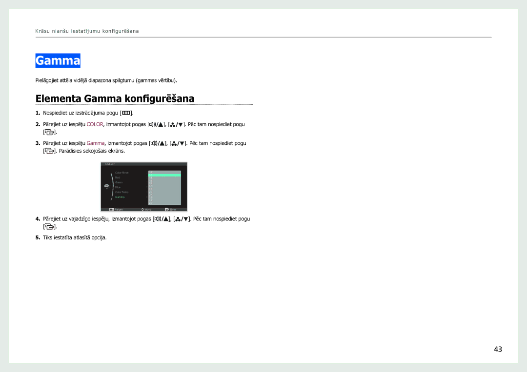 Samsung LS27B970DS/EN, LS27B971DS/EN manual Elementa Gamma konfigurēšana 