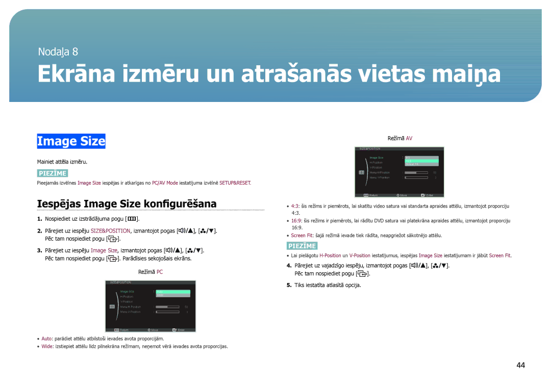 Samsung LS27B971DS/EN, LS27B970DS/EN manual Iespējas Image Size konfigurēšana 