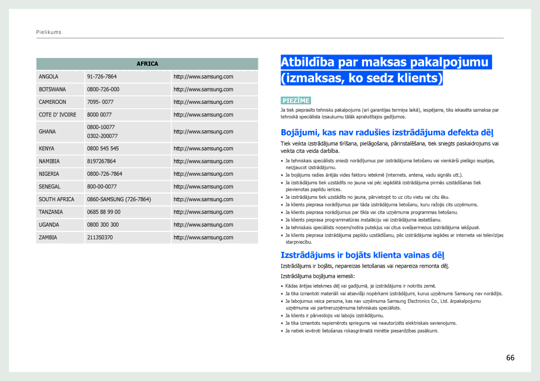 Samsung LS27B971DS/EN, LS27B970DS/EN manual Atbildība par maksas pakalpojumu izmaksas, ko sedz klients 