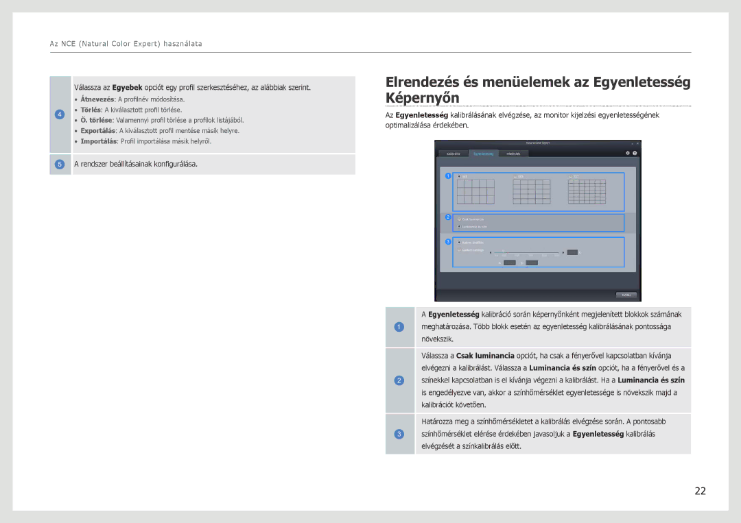 Samsung LS27B971DS/EN, LS27B970DS/EN manual Elrendezés és menüelemek az Egyenletesség Képernyőn 