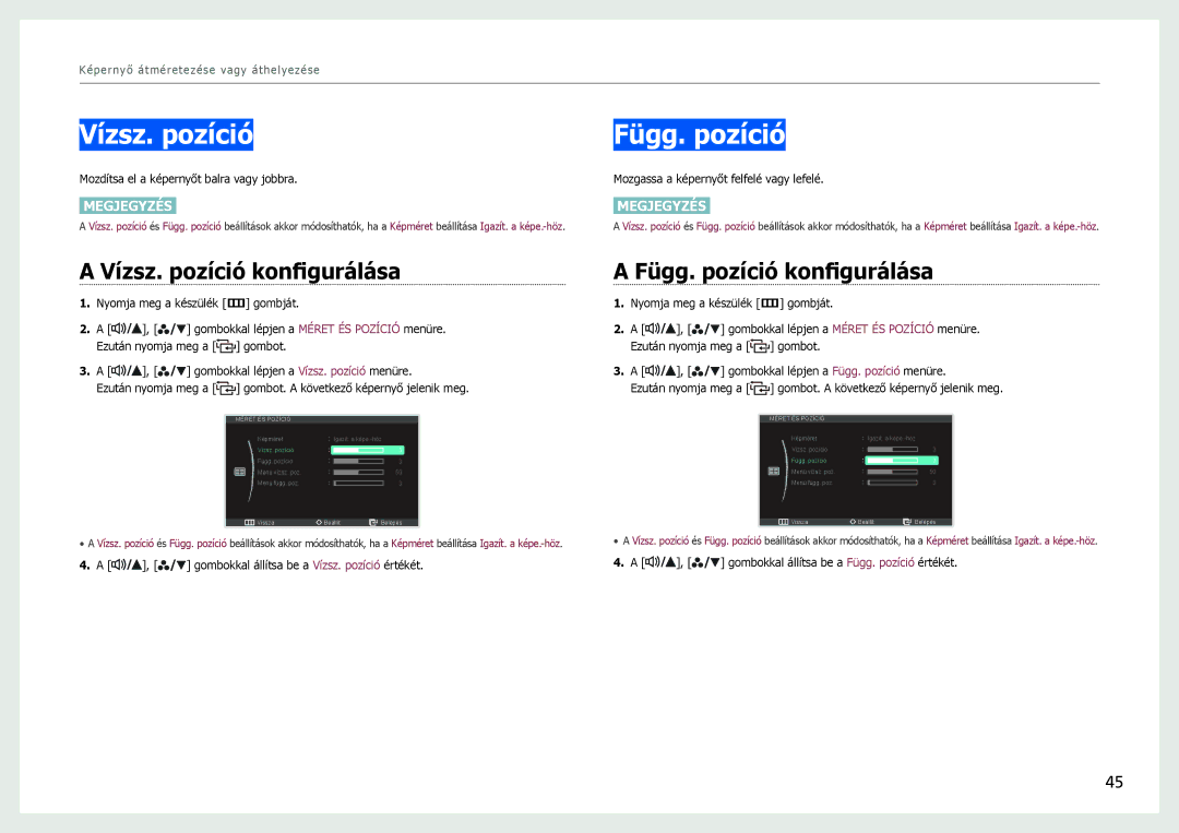 Samsung LS27B970DS/EN, LS27B971DS/EN manual Vízsz. pozíció konfigurálása, Függ. pozíció konfigurálása 
