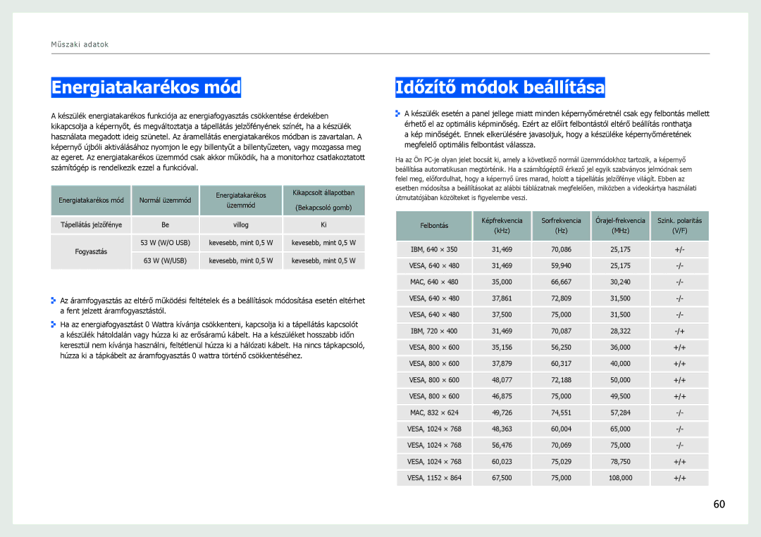 Samsung LS27B971DS/EN, LS27B970DS/EN manual Energiatakarékos mód, Időzítő módok beállítása 