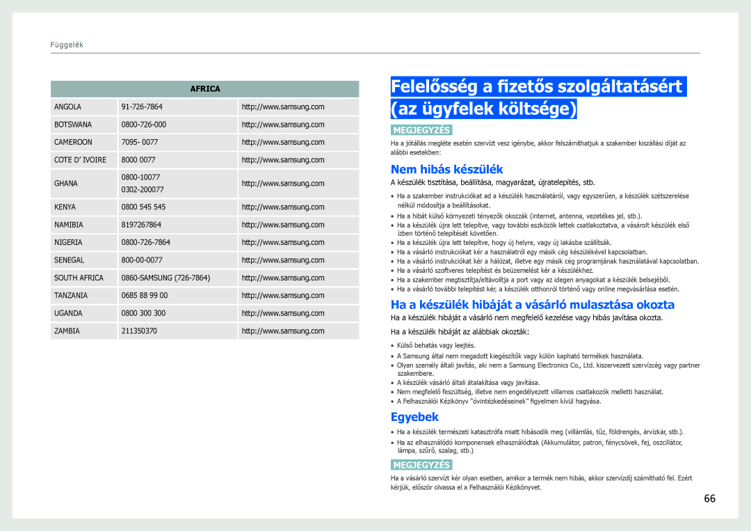 Samsung LS27B971DS/EN manual Felelősség a fizetős szolgáltatásért az ügyfelek költsége, Nem hibás készülék, Egyebek 