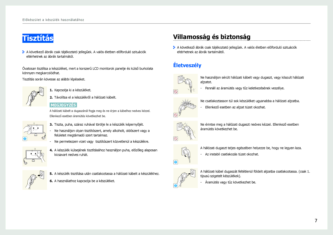 Samsung LS27B970DS/EN, LS27B971DS/EN manual Tisztítás, Villamosság és biztonság, Életveszély 