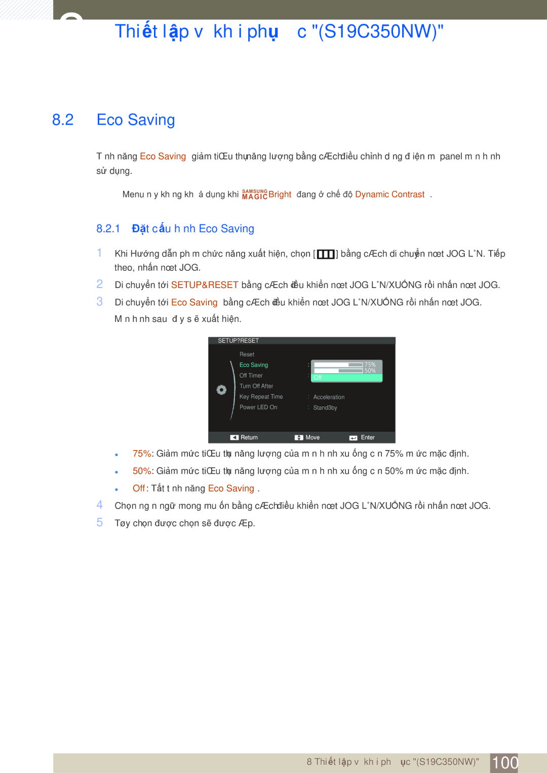 Samsung LS27C350HS/XV, LS24C350HL/XV, LS23C350HSMXV, LS22D300NY/XV manual 1 Đặt cấu hình Eco Saving 