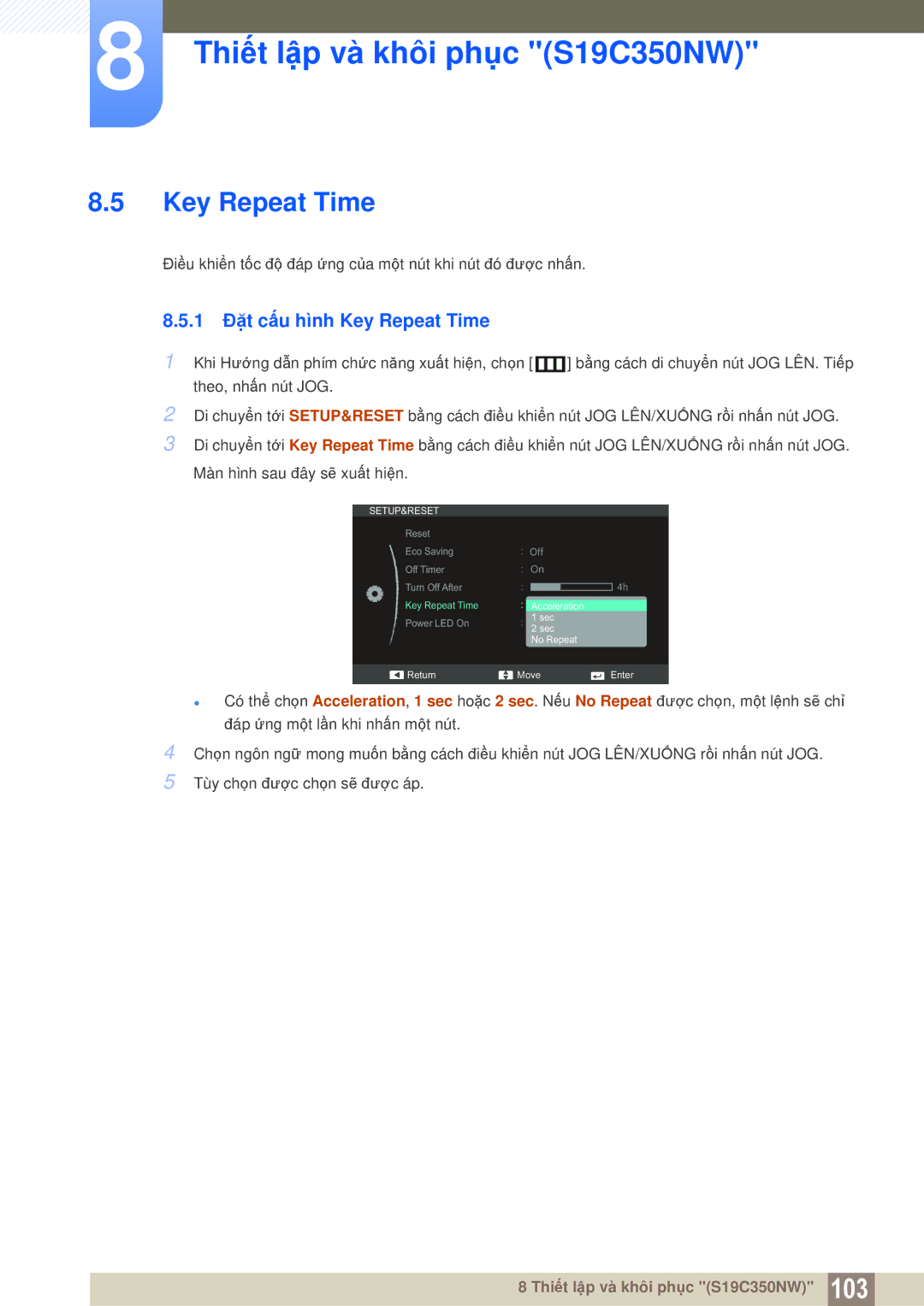 Samsung LS22D300NY/XV, LS27C350HS/XV, LS24C350HL/XV, LS23C350HSMXV manual 1 Đặt cấu hình Key Repeat Time 