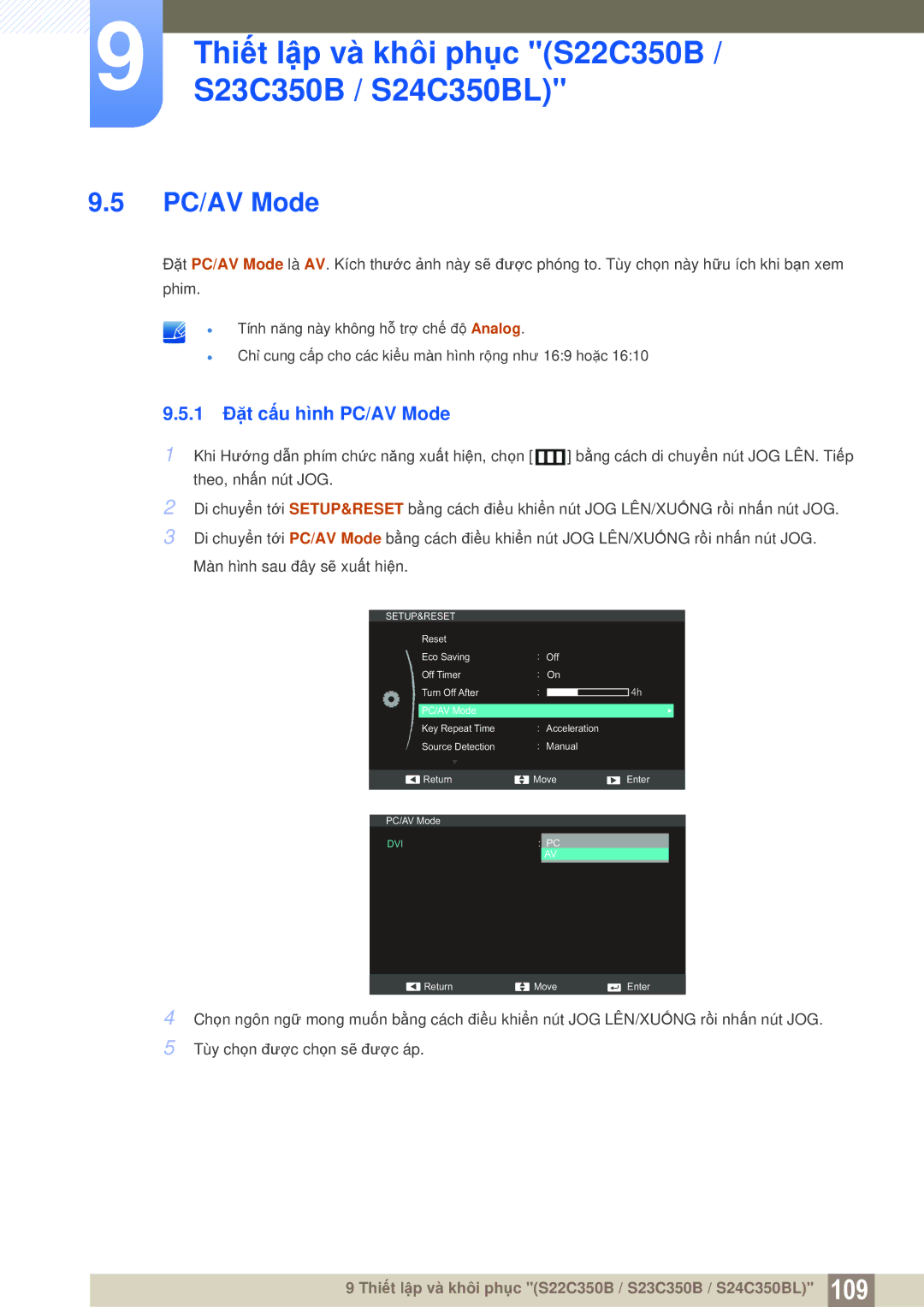 Samsung LS24C350HL/XV, LS27C350HS/XV, LS23C350HSMXV, LS22D300NY/XV manual 1 Đặt cấu hình PC/AV Mode 