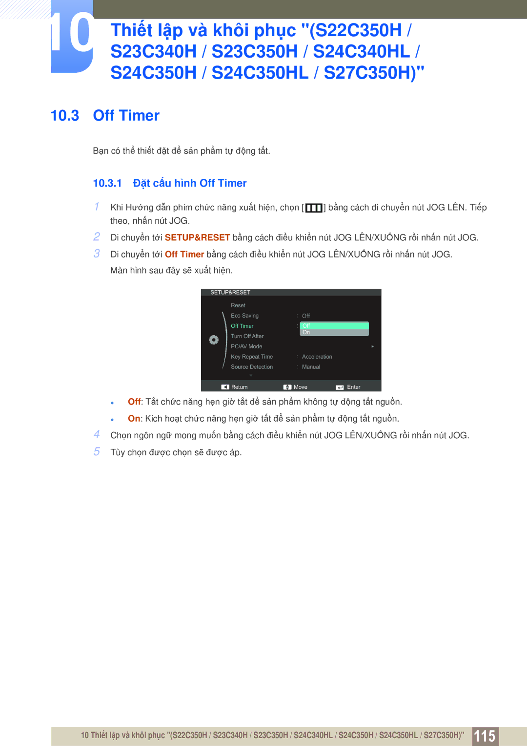 Samsung LS22D300NY/XV, LS27C350HS/XV, LS24C350HL/XV, LS23C350HSMXV manual 10.3.1 Đặt cấu hình Off Timer 