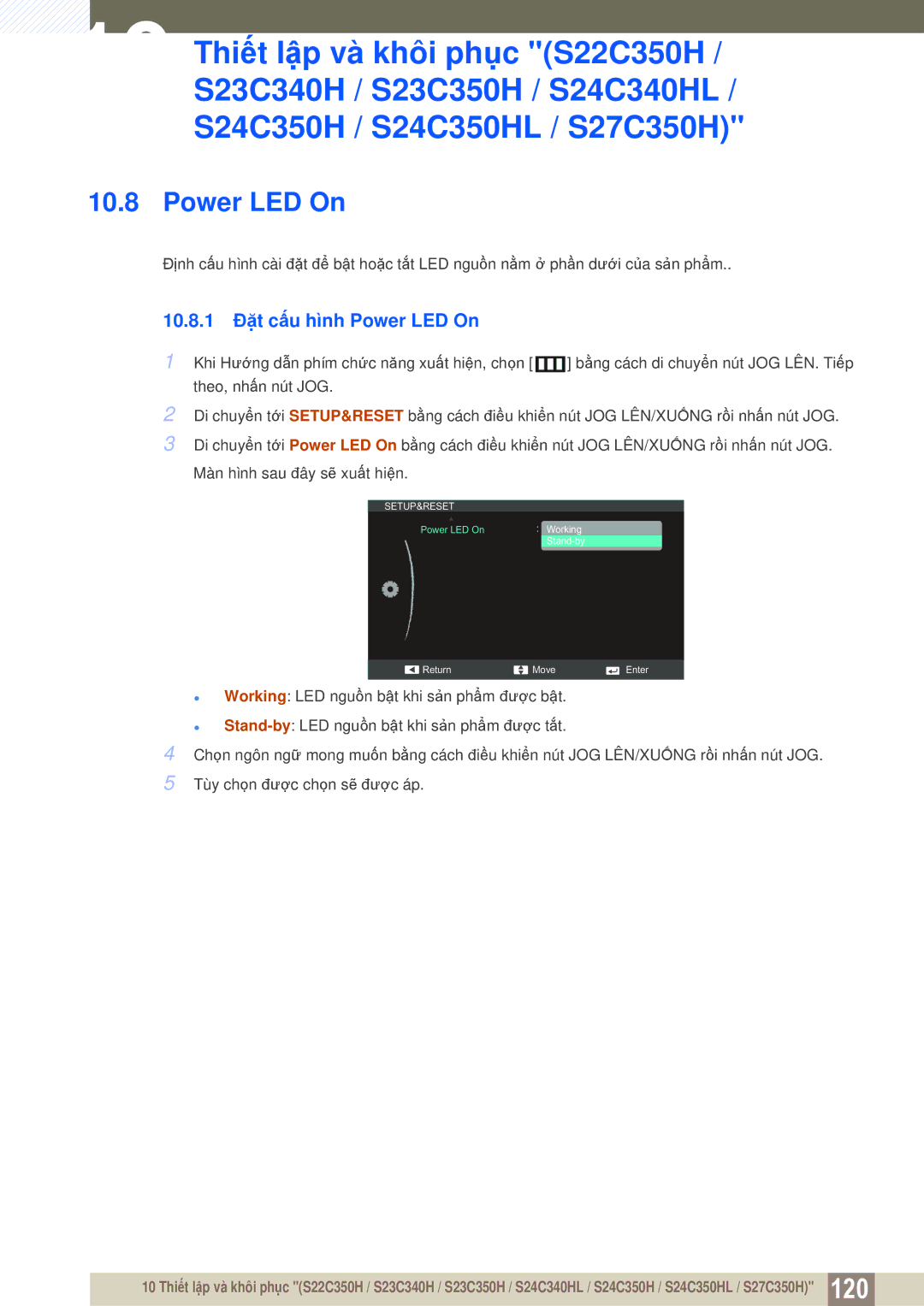 Samsung LS27C350HS/XV, LS24C350HL/XV, LS23C350HSMXV, LS22D300NY/XV manual 10.8.1 Đặt cấu hình Power LED On 