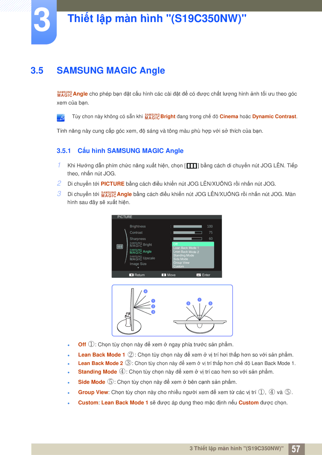 Samsung LS24C350HL/XV, LS27C350HS/XV, LS23C350HSMXV, LS22D300NY/XV manual 1 Cấu hình Samsung Magic Angle 