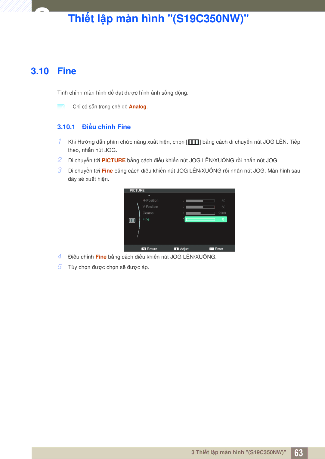 Samsung LS22D300NY/XV, LS27C350HS/XV, LS24C350HL/XV, LS23C350HSMXV manual 10.1 Điều chỉnh Fine 