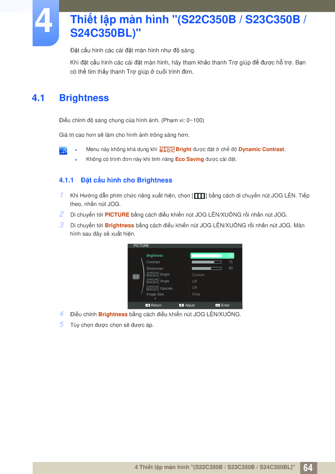 Samsung LS27C350HS/XV, LS24C350HL/XV, LS23C350HSMXV, LS22D300NY/XV manual S24C350BL, Brightness 