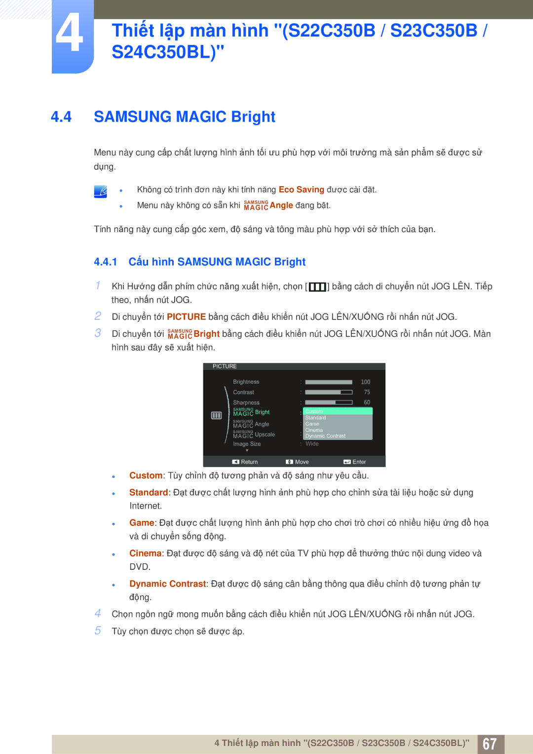 Samsung LS22D300NY/XV, LS27C350HS/XV, LS24C350HL/XV, LS23C350HSMXV manual Samsung Magic Bright 