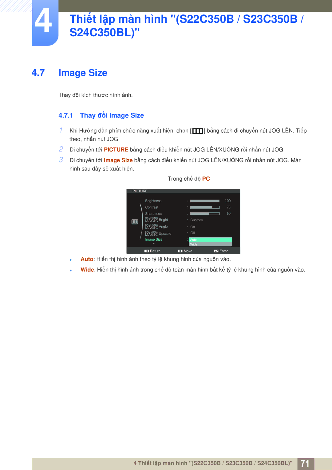 Samsung LS22D300NY/XV, LS27C350HS/XV, LS24C350HL/XV, LS23C350HSMXV manual Image Size 