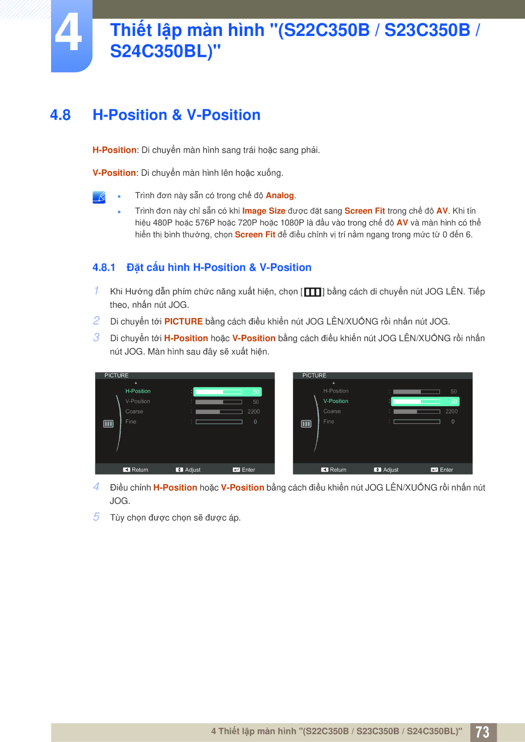 Samsung LS24C350HL/XV, LS27C350HS/XV, LS23C350HSMXV, LS22D300NY/XV manual Position & V-Position 