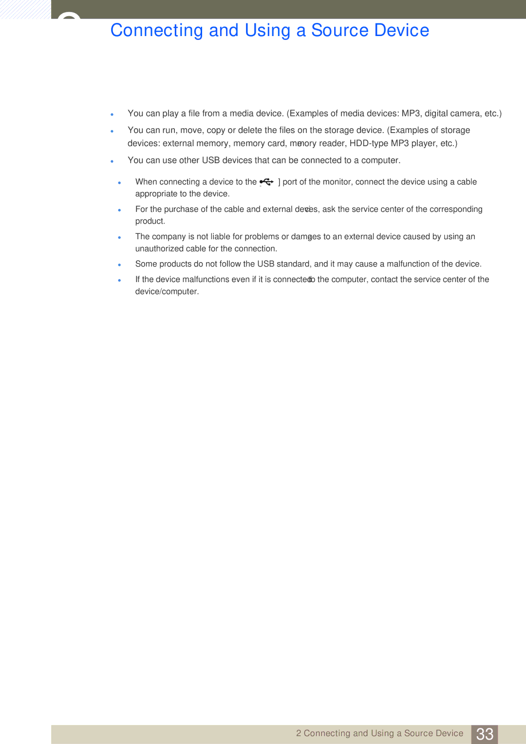 Samsung LS24C45UDW/EN, LS27C45UDS/EN, LS24C45UDW/CI, LS27C45UDS/CI manual Connecting and Using a Source Device 