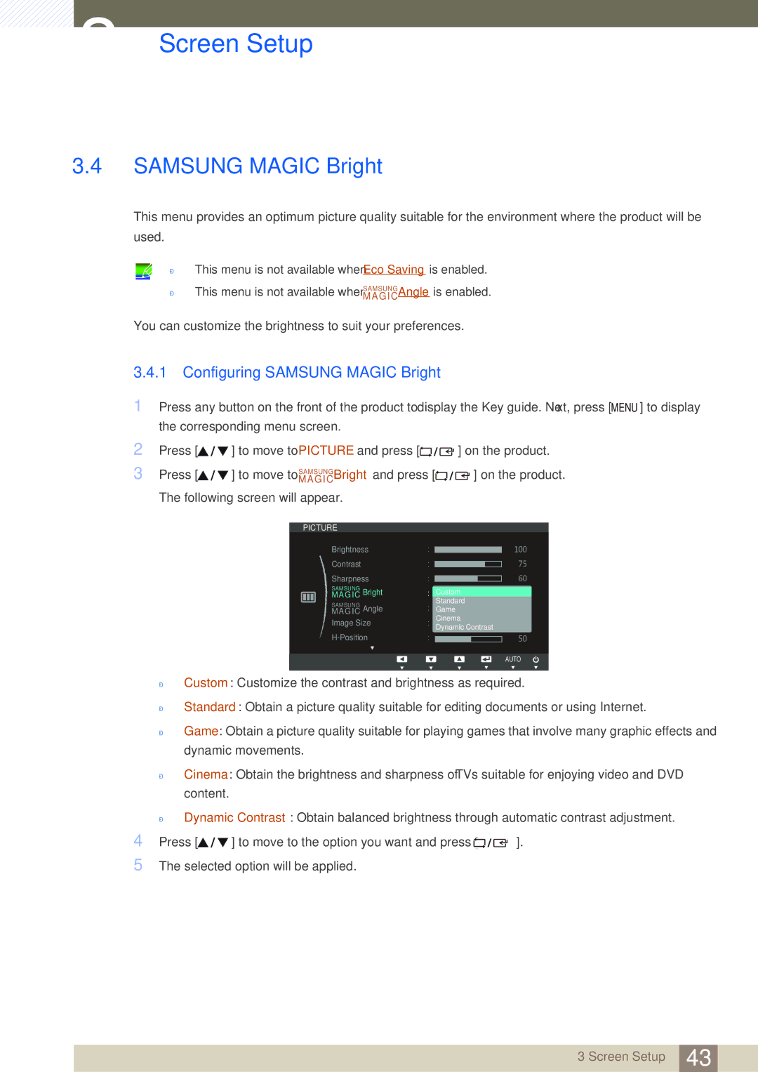 Samsung LS27C45UDS/CI, LS27C45UDS/EN, LS24C45UDW/EN, LS24C45UDW/CI manual Configuring Samsung Magic Bright 