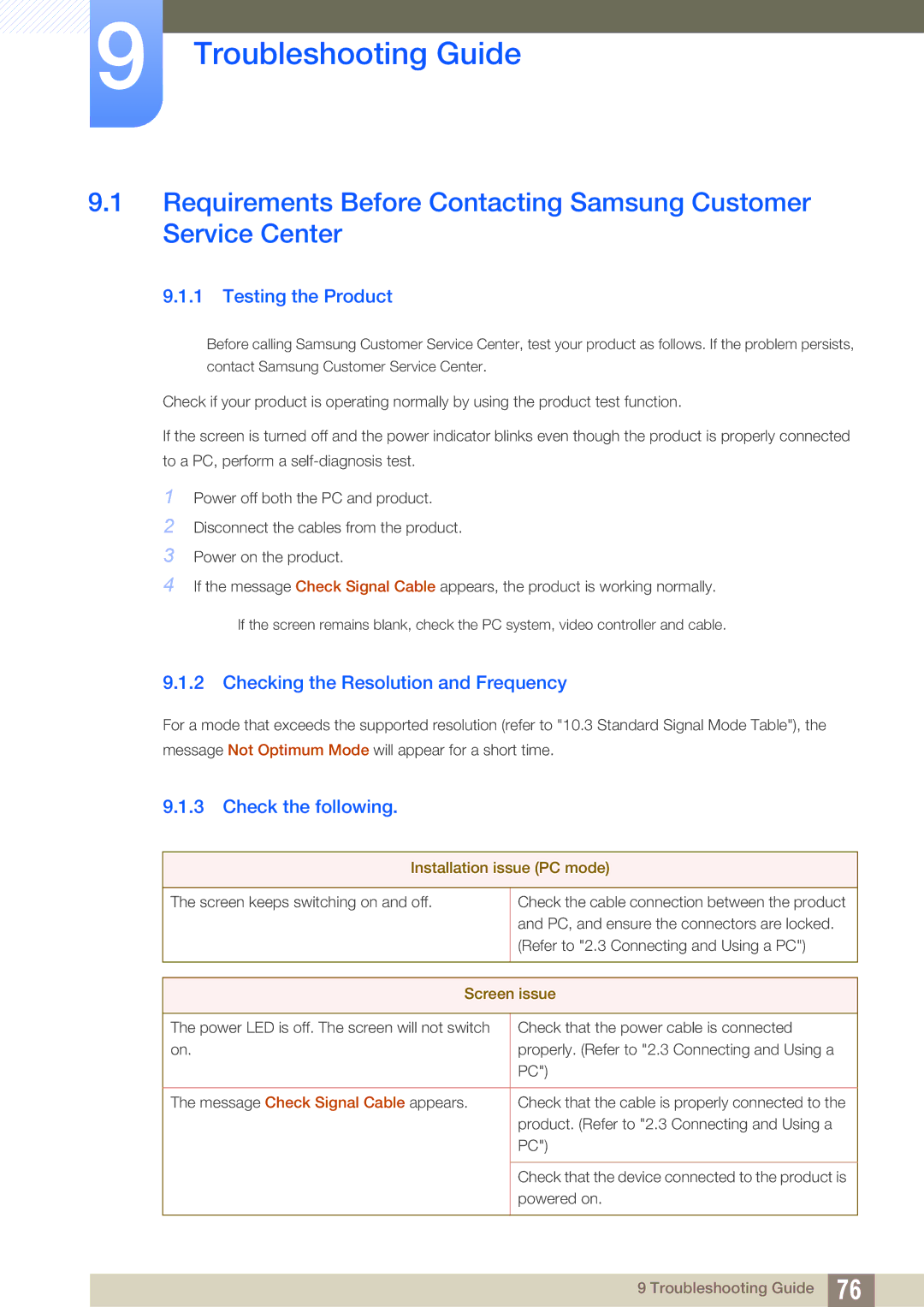 Samsung LS27C45UDS/EN, LS24C45UDW/EN Troubleshooting Guide, Testing the Product, Checking the Resolution and Frequency 