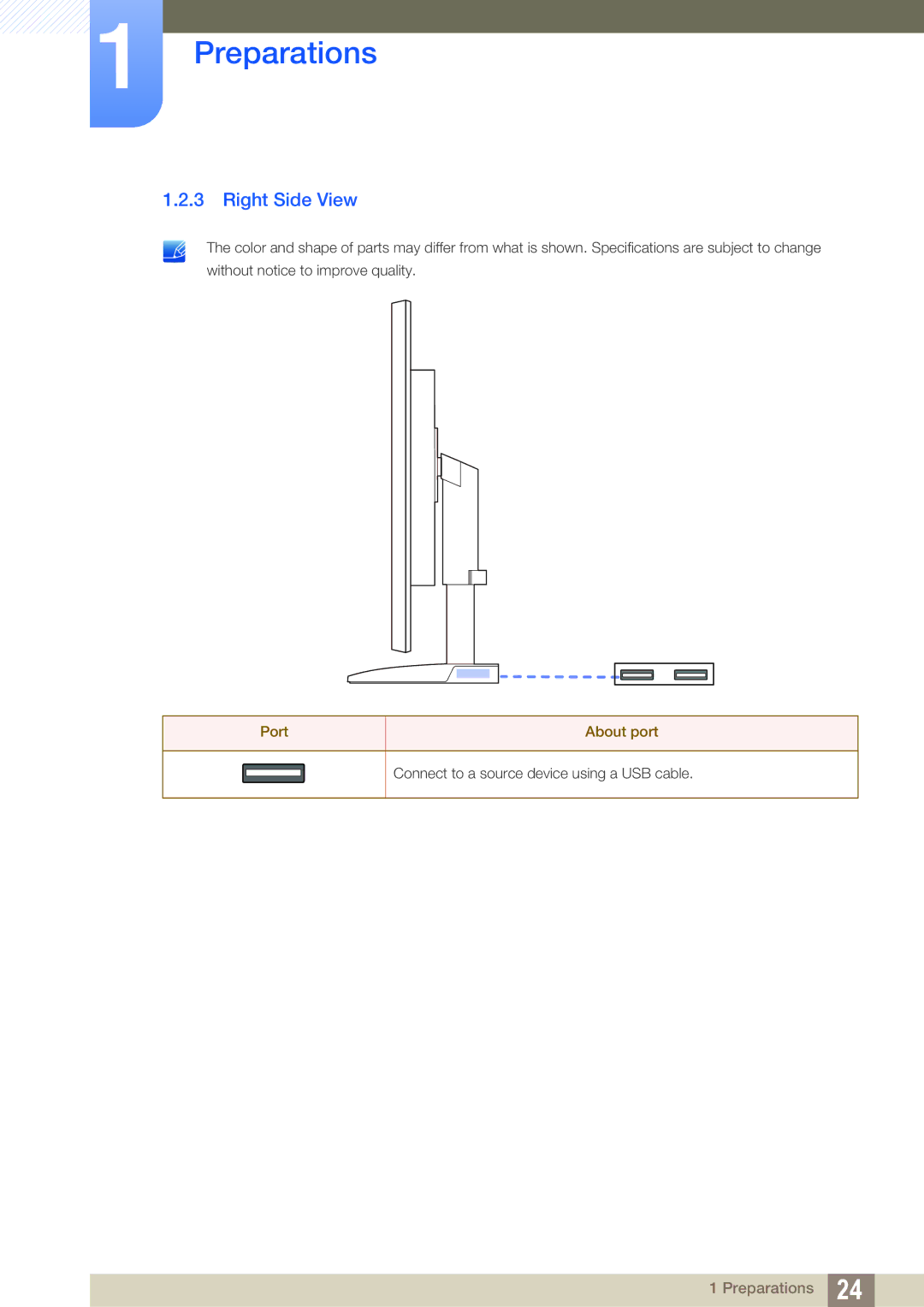 Samsung LS27C45UDS/EN, LS24C45UDW/EN, LS24C45UDW/CI, LS27C45UDS/CI manual Right Side View 