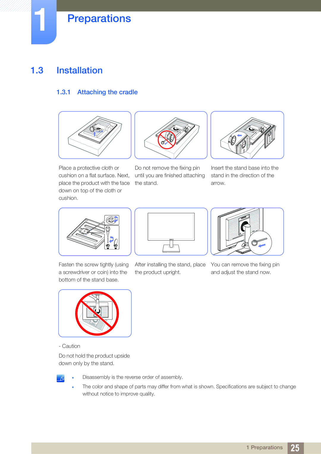 Samsung LS24C45UDW/EN, LS27C45UDS/EN, LS24C45UDW/CI, LS27C45UDS/CI manual Installation, Attaching the cradle 