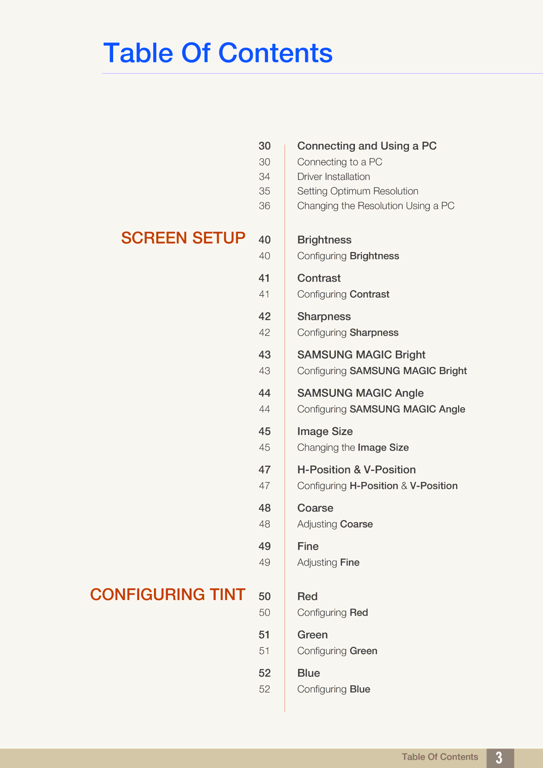 Samsung LS27C45UDS/CI, LS27C45UDS/EN, LS24C45UDW/EN, LS24C45UDW/CI manual Screen Setup Configuring Tint 