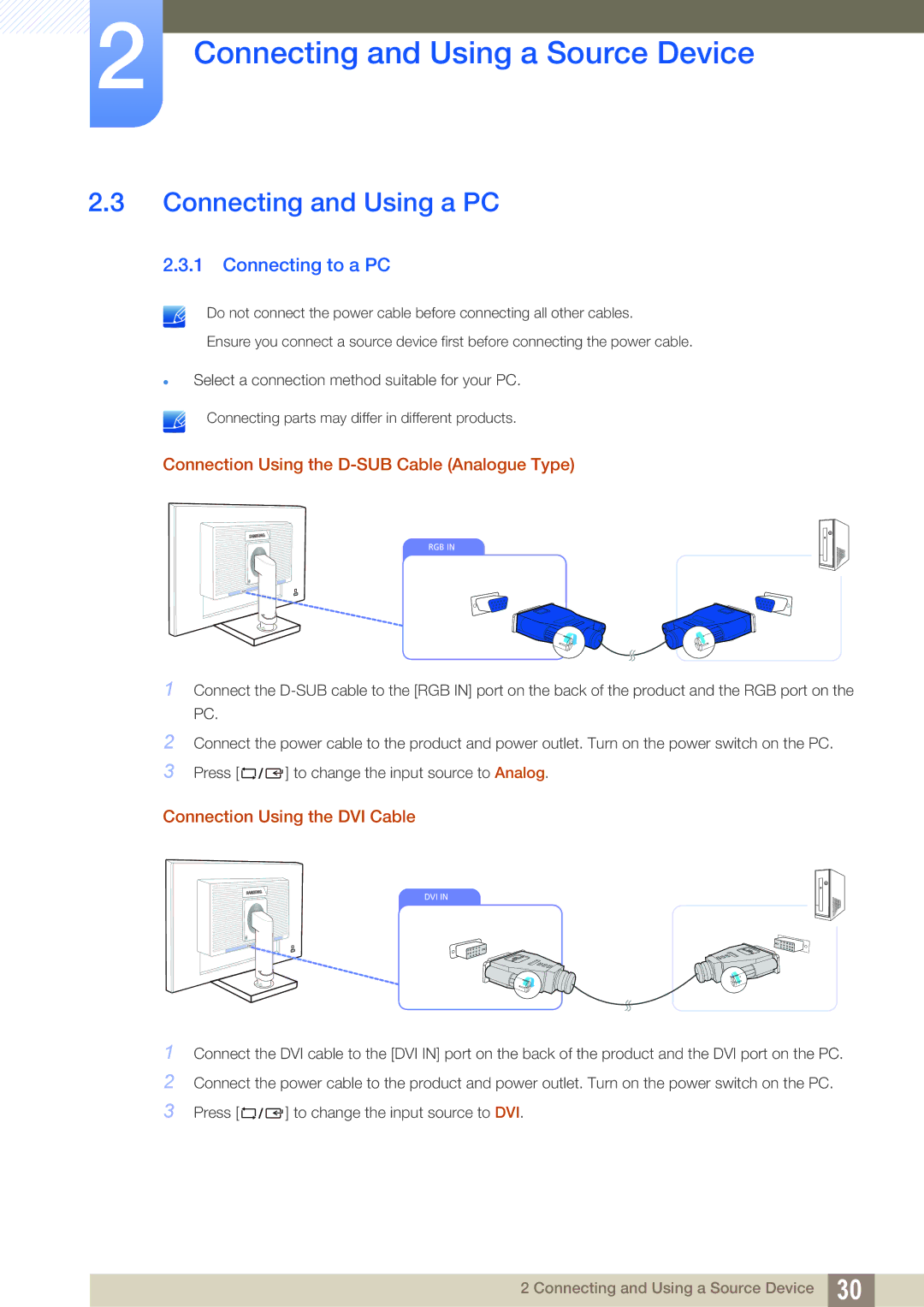 Samsung LS24C45UDW/CI, LS27C45UDS/EN, LS24C45UDW/EN, LS27C45UDS/CI manual Connecting and Using a PC, Connecting to a PC 