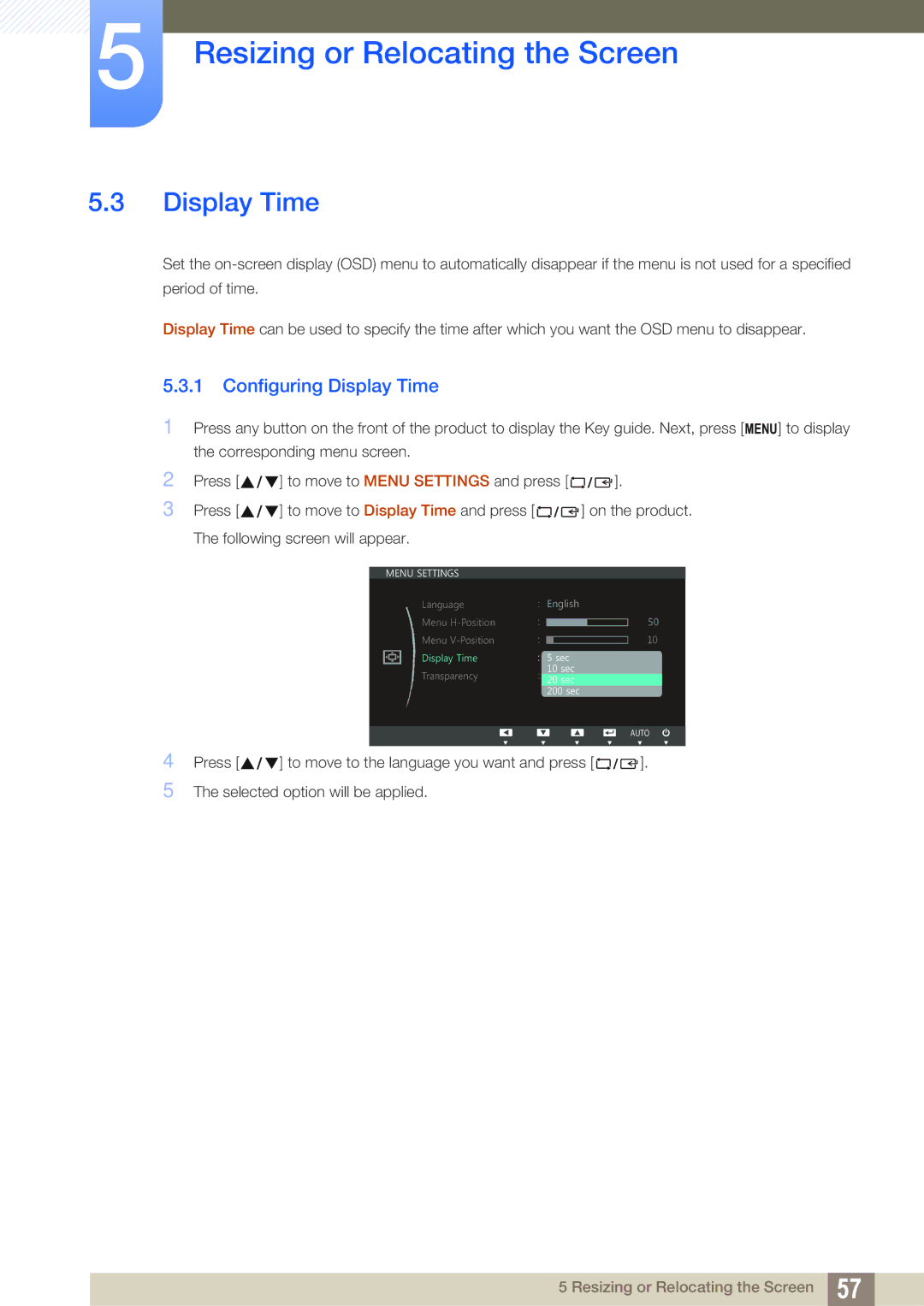 Samsung LS24C45UDW/EN, LS27C45UDS/EN, LS24C45UDW/CI, LS27C45UDS/CI manual Configuring Display Time 