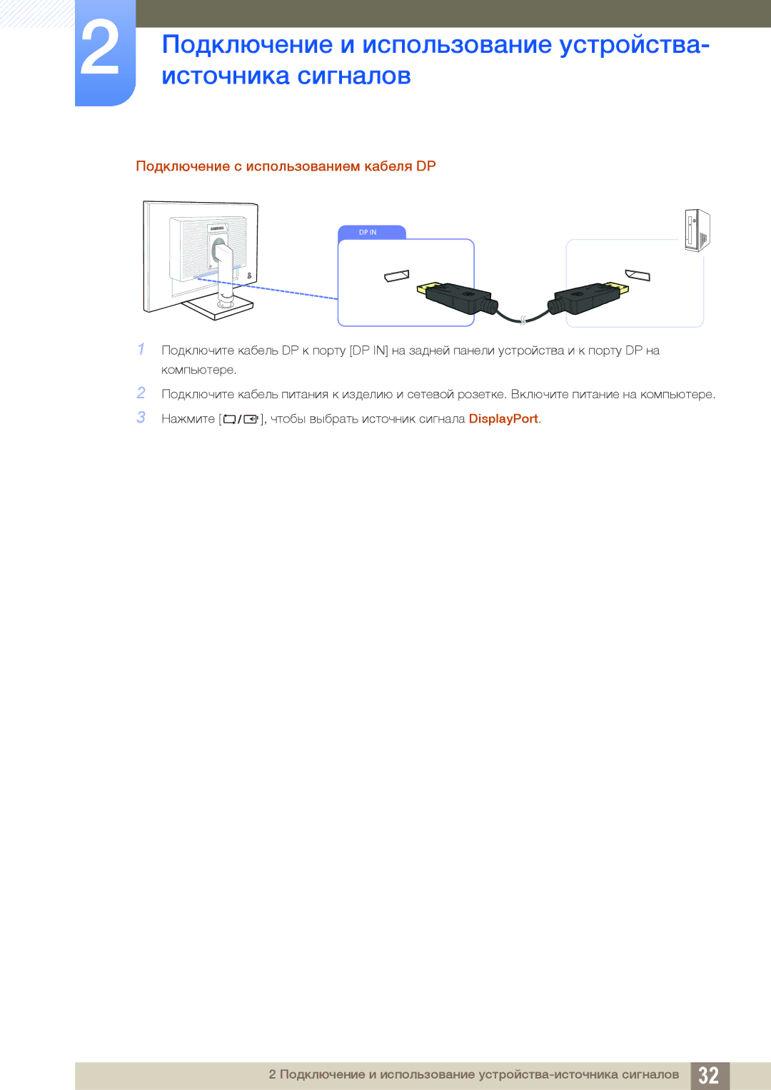 Samsung LS27C45UDS/EN, LS24C45UDW/EN, LS24C45UDW/CI, LS27C45UDS/CI manual Подключение с использованием кабеля DP 